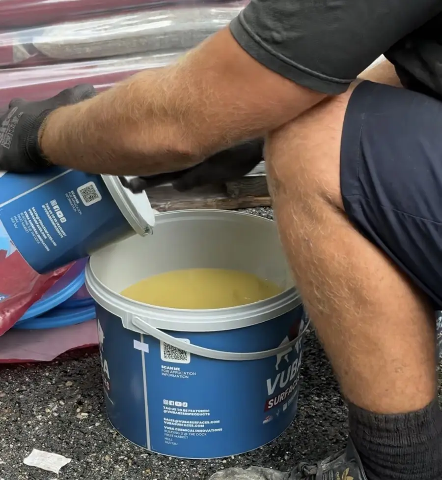Genuine Vuba resin binder being mixed on site by a T&A Resin installer